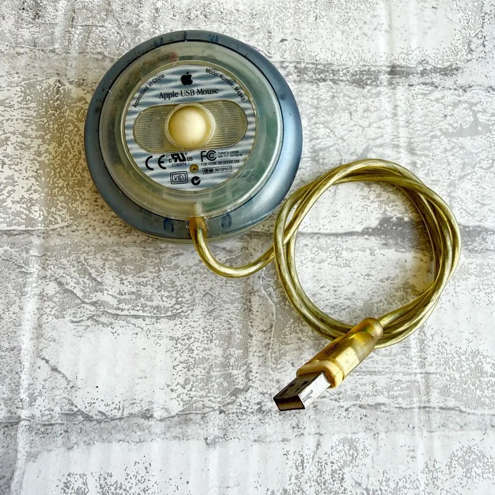 VTG Apple USB Hockey Puck Mouse Bondi Blue G3 Mac Circular Corded Model M4848